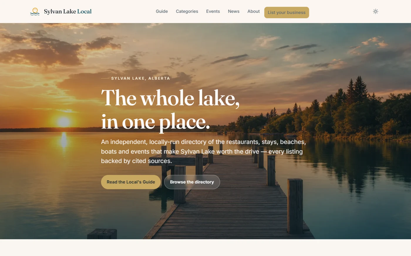 Screenshot of Sylvan Lake Local, a live directory website built by Golden Harvest Web Design & Business Solutions