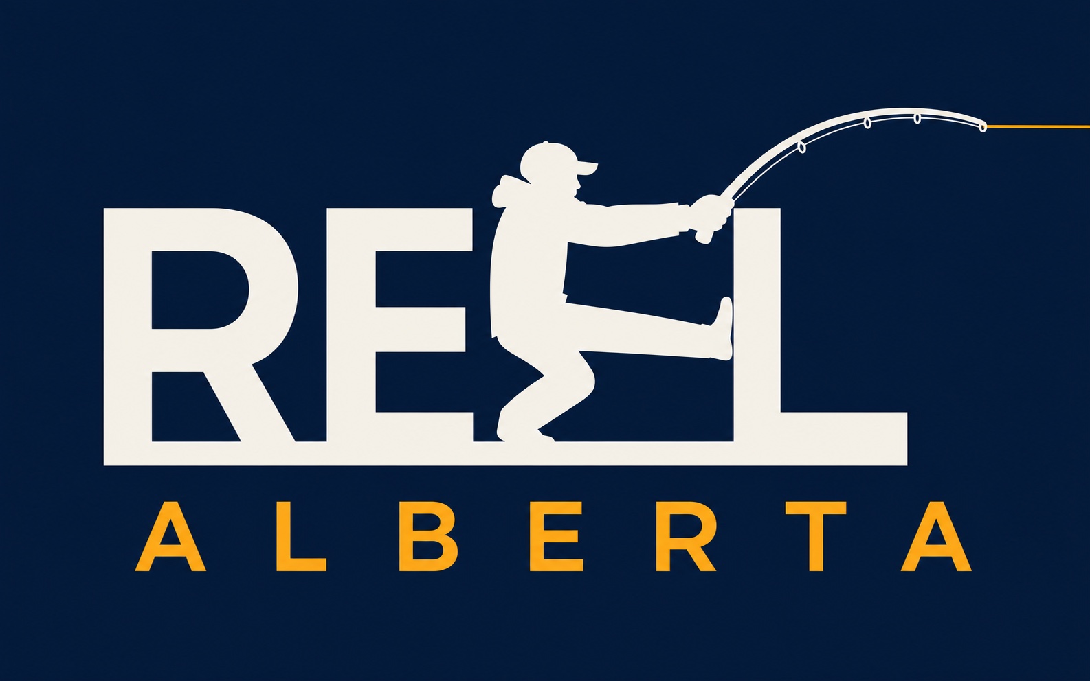 Reel Alberta night-mode logo, cream wordmark with gold subtitle on navy background